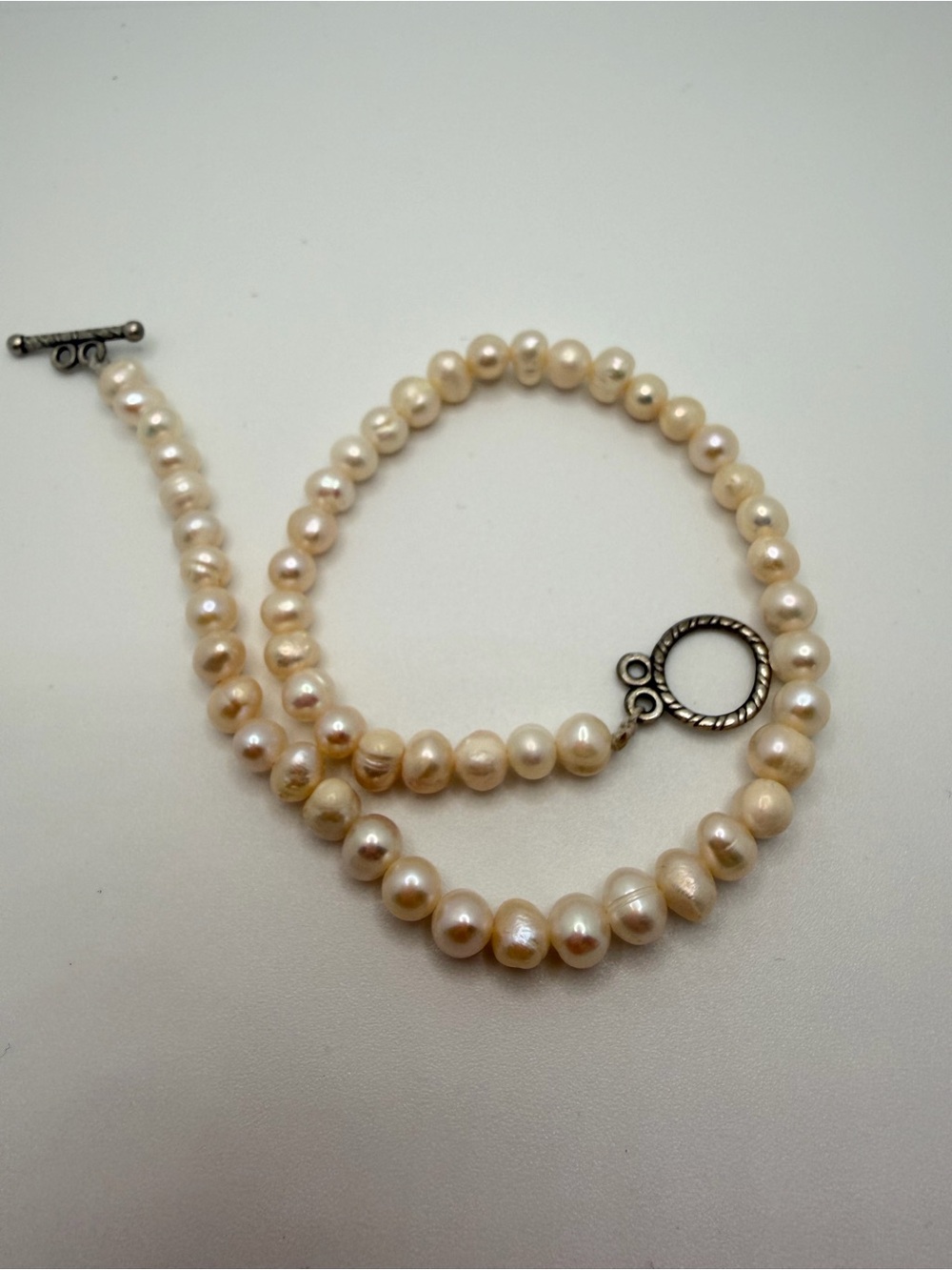Freshwater Pearl Necklace with Toggle Clasp 10 in - Wite  Pearls